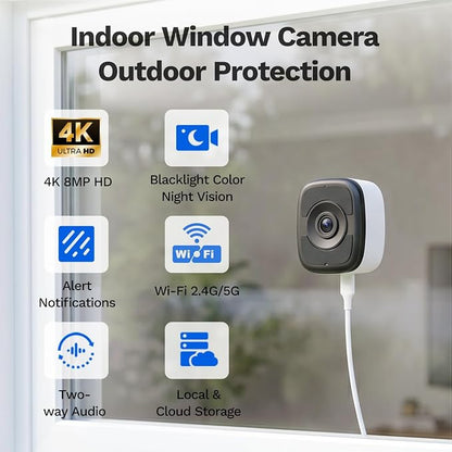 LongPlus 8MP 4K Window Security Camera, WIFI6 Indoor Window Camera