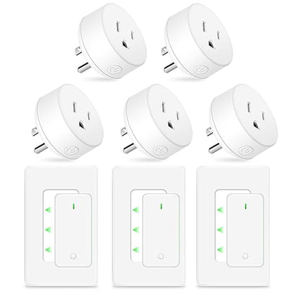 NineLeaf Wireless Remote Wall Switch and Outlet, Remote Control Outlet Light Switch for Lamps, Fans, Expandable, 15A/1875W, 500ft RF Range, TUV Listed (3 Remotes and 5 Outlets)