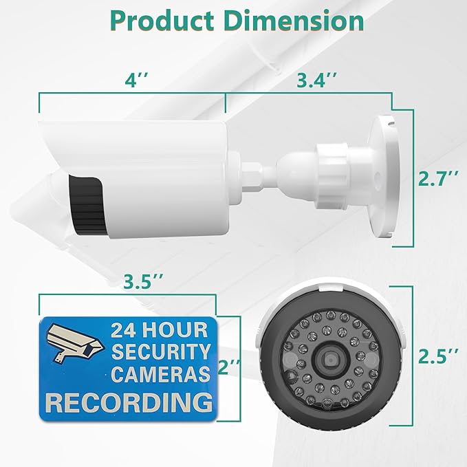 WALI Dummy Fake Camera, Surveillance Security CCTV Dome Camera, Indoor Outdoor Cameras, with One LED Light, Security Alert Sticker Decals (TC-W2), 2 Pack, White