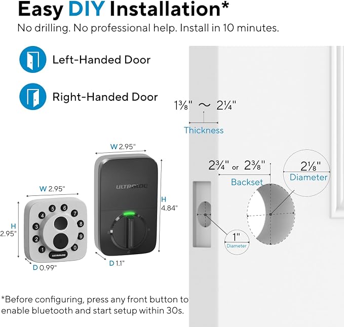 ULTRALOQ Bolt SE Smart Lock,Built-in WiFi,Matter Over Thread,Remote Access | Works with Apple Home, Alexa, Google, SmartThings, Smart Deadbolt Lock Front Door with Fingerprint, Code, App Control, Gray