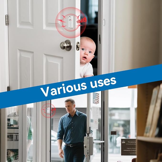 Door Alarms for Kids Safety, 110dB Loud Door Chimes When Door Opens, Door Sensor with Remote, Battery, Window Alarms for Home Security, 4 Pcs