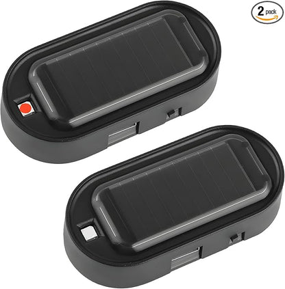2 PCS Car Solar Power Simulated Dummy Alarm, Anti-Theft Vehicle LED Flash Lamp Security Alarm with Light Sensor, Flashing Security Warning Light Fake Lamp for Car Truck SUV (Red+Blue)