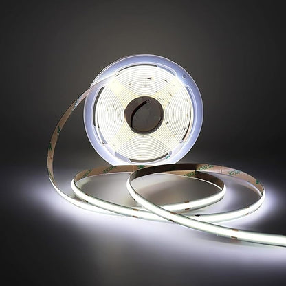 24V Cold White COB LED Strip Light, 480LEDs/m 16.4FT/5M CRI>90, 6000K Cool White Color High Bright LED Tape for House Kitchen Room Decoration (DC24V, Without Power Supply)