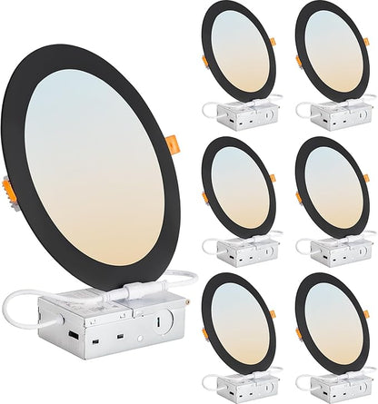 DLLT LED Recessed Ceiling Light: 6 Pack 8 Inch Slim Recessed Lighting for Kitchen - 5CCT Dimmable Canless Wafer Downlight for Living Room - 1800LM Brightness 18W LED Can Lights for Bedroom ETL FCC