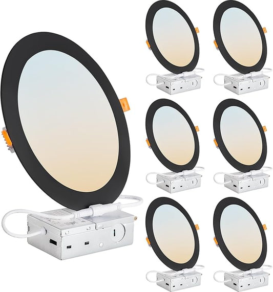 DLLT LED Recessed Ceiling Light: 6 Pack 8 Inch Slim Recessed Lighting for Kitchen - 5CCT Dimmable Canless Wafer Downlight for Living Room - 1800LM Brightness 18W LED Can Lights for Bedroom ETL FCC