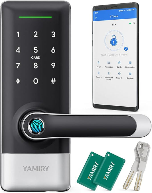 Yamiry Smart Door Lock, Biometric Fingerprint, Keyless Entry, App Control, 6 Ways to Unlock, DIY Installation (Silver)