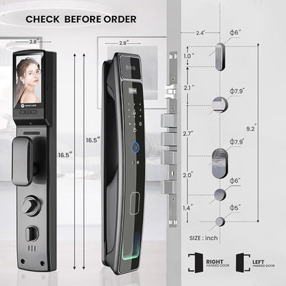 Smart Door Lock with Camera & 3D Face Recognition, Keyless Entry Door Lock with Fingerprint, Password, IC Card, Key, Usmart App Control, Video Doorbell Lock, Mortise Lock for Front Door, Home Security