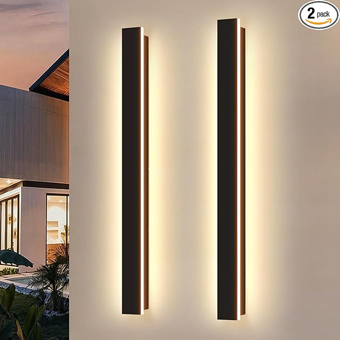 Modern Outdoor Wall Lights, 39.4Inch Black LED 3000K IP65 Waterproof Outdoor Linear Wall Sconces Exterior Lighting Fixture Porch Wall Light for House, Front Door, Garage (2Pack)
