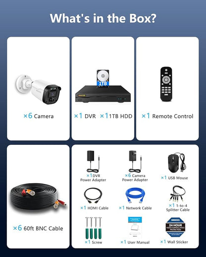 {2026 Update} 5MP Wired Security Camera System Outdoor, 8CH DVR with 1TB HDD, 6 x 122° Wide Angle Home Surveillance Cameras, IP67 Waterproof, Free App No Monthly Fee, Remote Control, 65ft Night Vision
