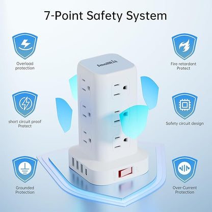 Power Strip Tower (Fast Charge 3A, 6.5 FT (2 Pack))