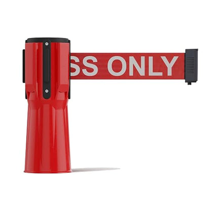 Trafford Industrial 11 ft Cone-Mounted Retractable Belt Barrier Red Case with Red with"Authorized Access ONLY" White Letters Belt
