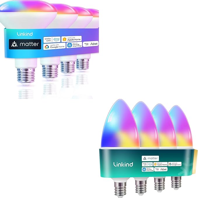 Linkind Matter BR30 Smart Bulbs, Recessed LED Color Changing Light Bulbs +B11 Candelabra Bulbs