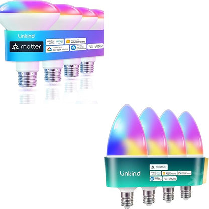 Linkind Matter BR30 Smart Bulbs, Recessed LED Color Changing Light Bulbs +B11 Candelabra Bulbs