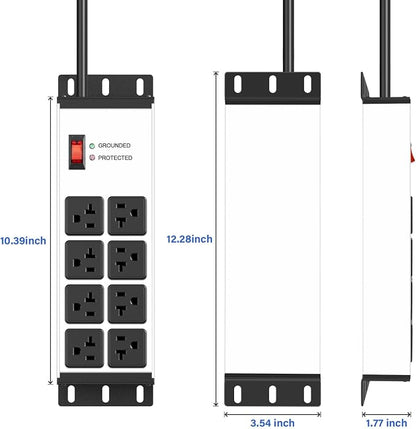 CCCEI 2PCS 12 Gauge Heavy Duty Power Strip, 8 Ports. Silver, 10FT.
