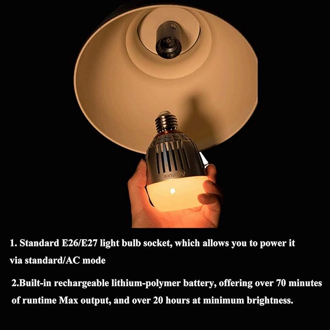 Aputure Accent B7C Smart Led Light Bulbs 7W RGBWW,TLCI 96+ CRI 95+ 2,000K-10,000K Adjustable 0-100% Stepless Dimming CCT/HSI/FX Mode App Control Built-in Battery/AC Power via E26/E27 Socket