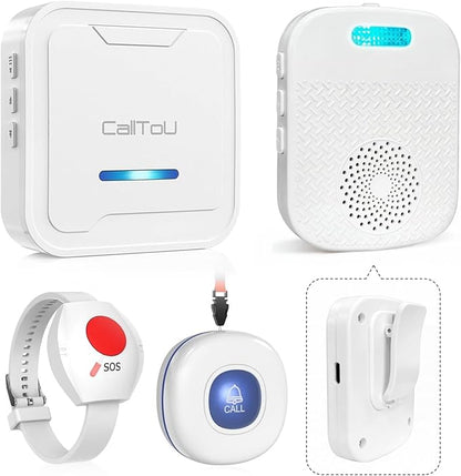 CallToU Caregiver Pager Wireless Call Button for Elderly/Senior,2026 New Version Pager with Vibration & Rechargeable,Nurse Alert System for Home Care Seniors (2 Pager and 2 Button)