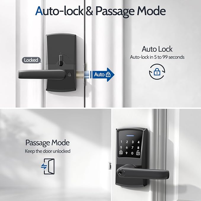 Keypad Door Lock with Handle, Keyless Entry Digital Code for Front Door