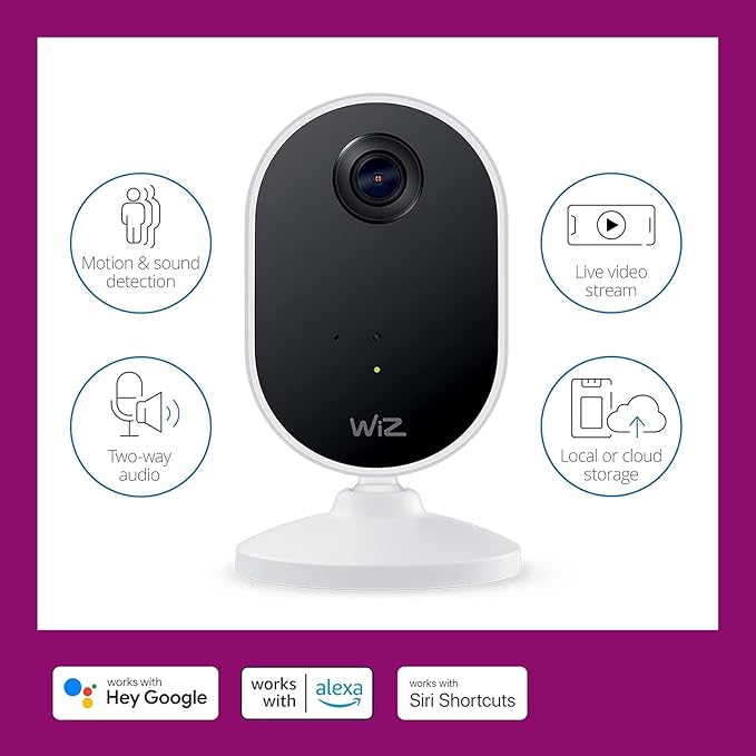 WiZ Indoor Security Camera - 1080p HD Video - Full-Duplex Audio - Activate with Motion - Control with App - Works with Alexa- Google Assistant and Siri Shortcuts- Bluetooth Compatible- No Hub Required