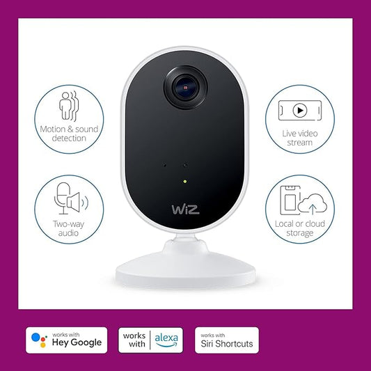 WiZ Indoor Security Camera - 1080p HD Video - Full-Duplex Audio - Activate with Motion - Control with App - Works with Alexa- Google Assistant and Siri Shortcuts- Bluetooth Compatible- No Hub Required