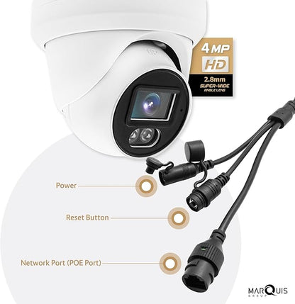 Marquis 4MP PoE IP Turret Dome Camera with Audio, IP Security Camera Outdoor Rated, Waterproof IP66, 108° Wide Angle 2.8mm Lens (Color Night)
