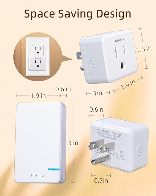 Wireless Remote Control Electrical Outlet Plug Switch for Lights, Fans, Christmas Lights, Home Appliance, 300 ft Long Range White Mini On Off Power Switch, 15A/1500W, 1 Remote + 1 Outlet