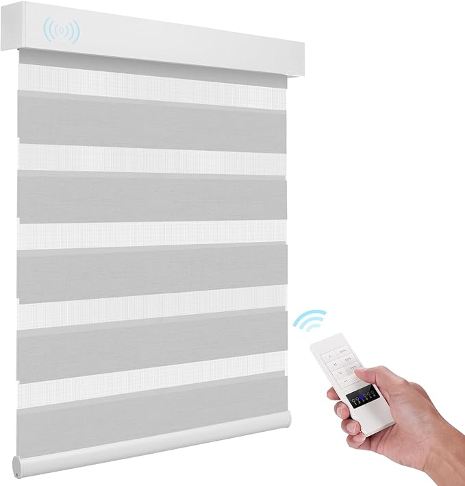 ACMEART Motorized Zebra Blinds,Smart APP & Remote Control 95% Blackout Shades,Compatible with Alexa,Custom Size Electric Window Blinds for Bedroom/Home/Office (Cool Grey)