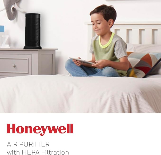 Honeywell HPA060 HEPA Tower Air Purifier, Airborne Allergen Reducer for Small Rooms (75 sq ft), Black - Wildlfire/Smoke, Pollen, Pet Dander, and Dust Air Purifier