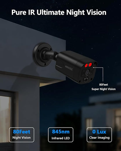 OOSSXX (2026 Update) 4K PoE Security Camera System w/PIR & AI Human Detection, 12CH NVR w/ 3TB HDD, 4 Cameras, 130° Ultra Wide Angle, 45-Day Recording, 2-Way Audio, Remote Control, No Monthly Fee