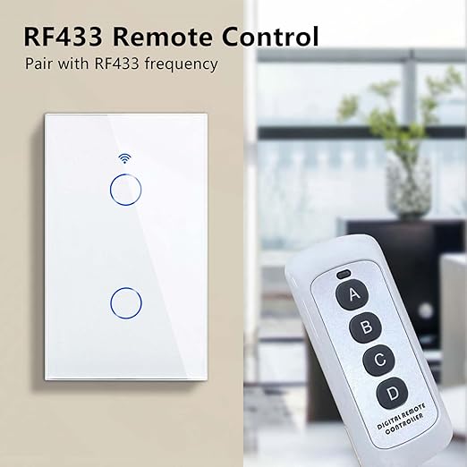Smart Wi-Fi Light Switch, RF433, No Neutral Wire Required, Compatible with Alexa, Google Home, Smart Life App (2-Gang)