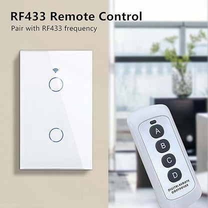 Smart Wi-Fi Light Switch, RF433, No Neutral Wire Required, Compatible with Alexa, Google Home, Smart Life App (2-Gang)