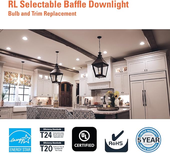 HALO RL 5/6 in LED Recessed Light Trim Selectable Color Temperature 2700K 3000K 3500K 4000K 5000K Dimmable Dim to Warm 600 Lumens Wet Location Indoor Outdoor Retrofit Downlight RL56069FSD2W1EWH