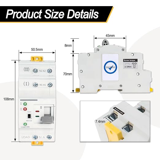 Ketofa 2P 63A 110V Automatic Transfer Switch, Uninterruptible Power, White