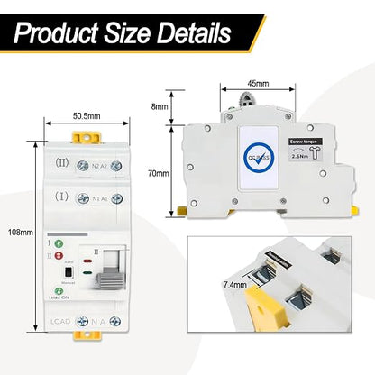 Ketofa 2P 63A 110V Automatic Transfer Switch, Uninterruptible Power, White