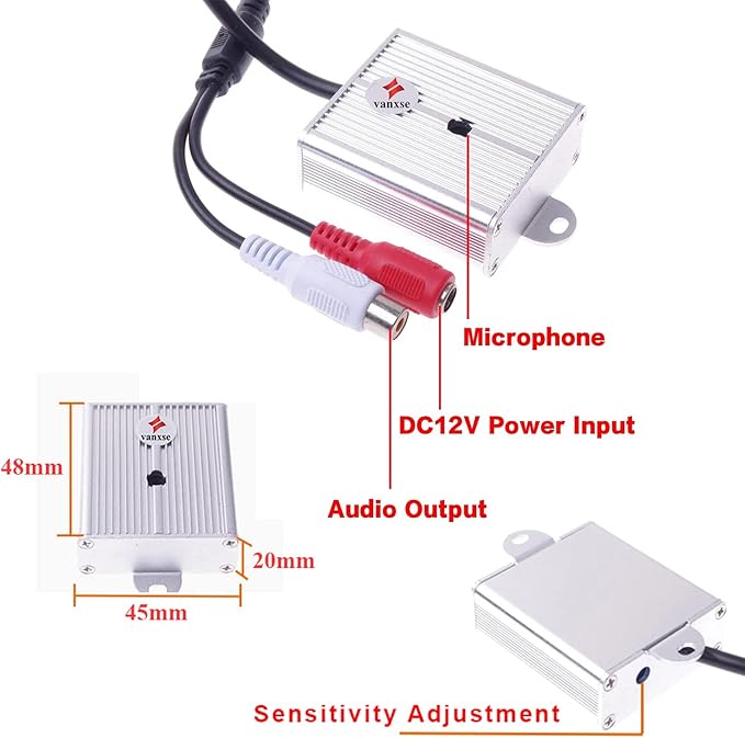 Vanxse® Mini Microphone High Sensitive Pickup Audio Mic Waterproof Metal Case for CCTV Security Camera DVR System