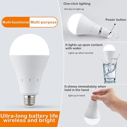 Rechargeable Emergency LED Light Bulb, Wireless Portable Bulb with Hook, Multi-Purpose One-Click Lighting, Water Activated, 7cm x 14cm