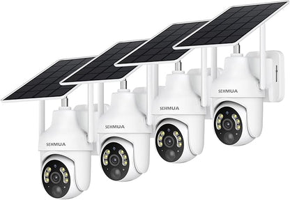 SEHMUA 2K Solar Security Cameras Wireless Outdoor, 4PCS 360° View Pan/Tilt WiFi Security Camera Outside with Color Night Vision （4 Pack）