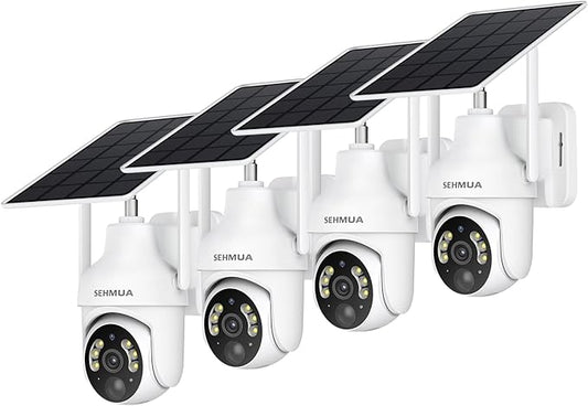 SEHMUA 2K Solar Security Cameras Wireless Outdoor, 4PCS 360° View Pan/Tilt WiFi Security Camera Outside with Color Night Vision （4 Pack）