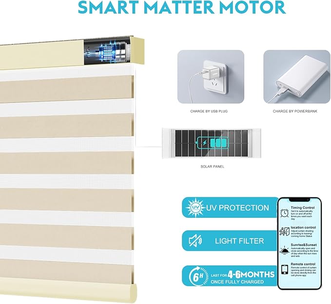 Motorized Zebra Blinds with Remote, Work with HomeKit Alexa, Smart Light Filtering Horizontal Automatic Electric Window Shades for Home Office Customsize(90% Blackout Wide Coffee)