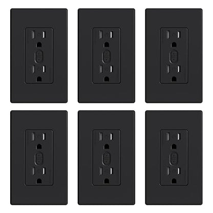 ELEGRP Smart Plug, Smart in-Wall Outlet Compatible with Alexa and Google Assistant, 2.4GHz Wi-Fi Smart Receptacle with Energy Monitoring, No Hub Required, UL Listed, Black, 6 Pack