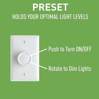 Legrand Pass & Seymour 600W Preset Rotary RFI Lighted Dimmer Light Switch, For Home Lighting & Ambient Mood Control, Incandescent & Halogen Bulbs, Single Pole, R600PLTKV, White, 1 Count