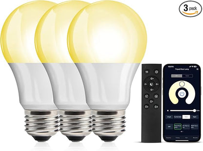 OUTON 3 Pack A19 LED Light Bulb with Remote Control, Efficient 9W LED Bulb (60Watt Equivalent), 810 LM, Dimmable, 3000K-6000K, E26 Base, LED Bulb with Timer for Living Room, Bedroom, 3 Bulb & 1 Remote