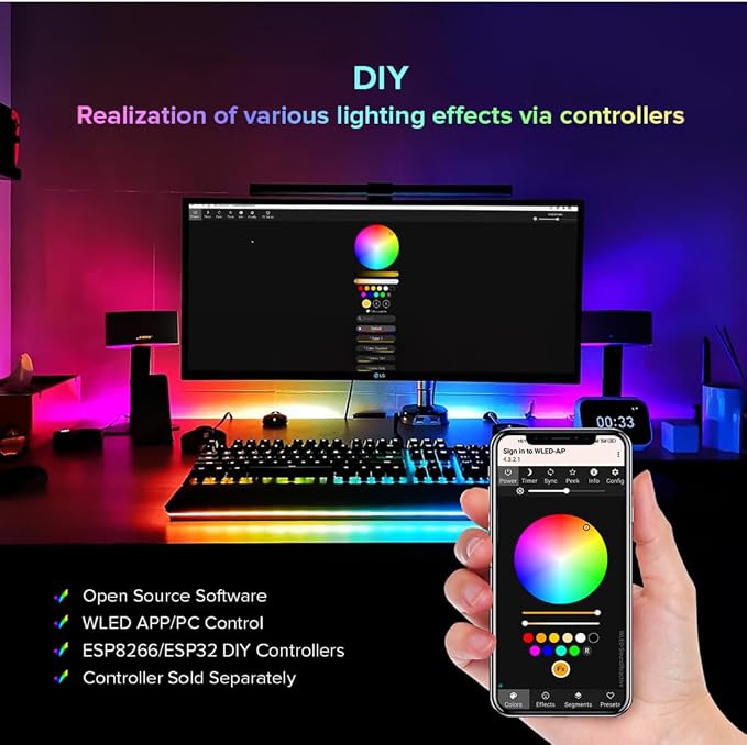 BTF-LIGHTING WS2811 Addressable RGB LED Strip 16.4FT 300LED DC12V IP67 | 100Pixels IC=RGB+IC UL Listed White PCB Flexible Chasing Effect for Indoor Home Decor(No Adapter or Controller)