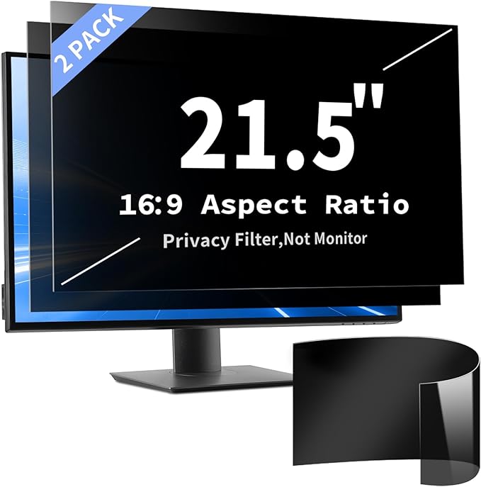 2 Pack- 21.5 Inch Curved Computer Privacy Screen Filter for 16:9 Widescreen Computer Monitor Computer Screen Protector Computer Screen Privacy Shield Anti Glare and Blue Light