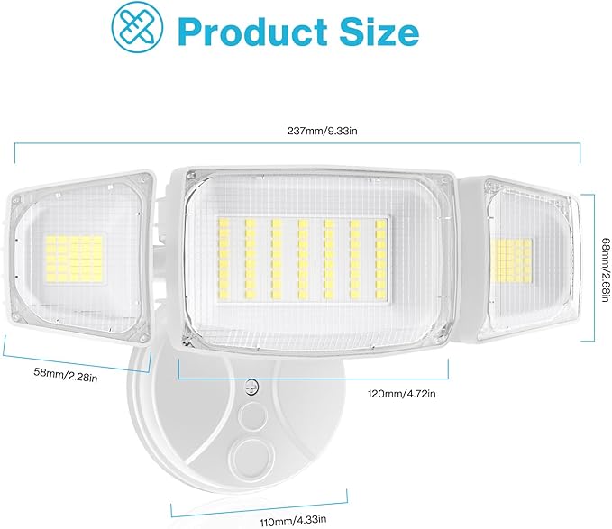 Olafus 80W Flood Lights Outdoor 2 Pack, Switch Controlled LED Security Lights 8000LM, 6500K Outside Floodlight, IP65 Waterproof Exterior Light Fixture for House, Yard, Garage, Wall/Eave Mount White