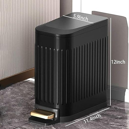 SIDIANBAN Bathroom Trash Can with Lid Soft Close and Foot Pedal, Small Rectangular Slim Garbage Can with Inner Wastebasket for Bedroom, Office, Kitchen, 1.6Gal/6L (Black)
