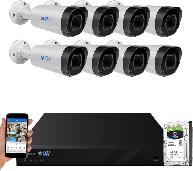 GW Security 8MP 4K Security Camera System with AI Face/Human/Vehicle Detection, 8 Channel DVR and 8 x 8MP Outdoor/Indoor HD-TVI Coaxial CCTV Bullet Camera, Smart AI Alert & Playback