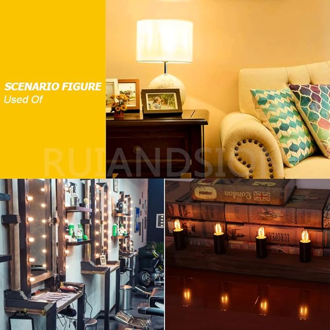 Ruiandsion E12 LED Bulb 1W Night Light 12-24V Chandelier Pendant Dimmable Candelabra Refrigerator Lights Freezer Fridge Lamp Bedroom Wall Sconces, Yellow 2200K (Pack of 10)