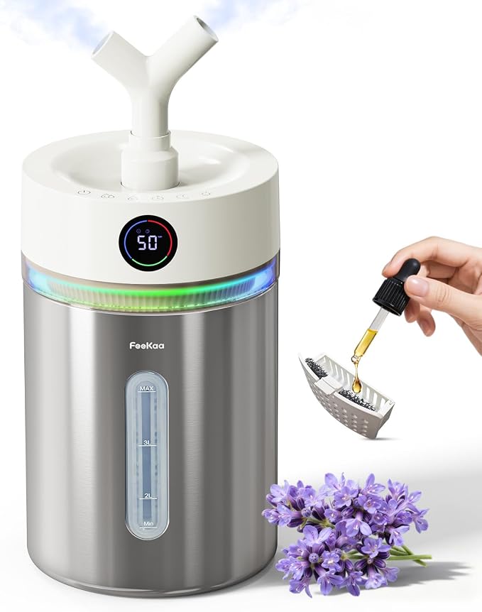 Feekaa Stainless Steel Humidifier, 4L/1Gal Cool Mist Humidifiers for Bedroom, Easy to Clean Dishwasher Safe Humidifier Large Room with Diffuser, Humidifiers for Baby Nursery Living Room Office Plant