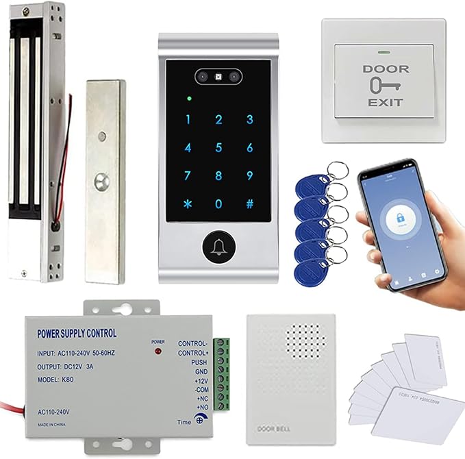 WiFi Remote Add Delete User Biometric Face Recognition Card Password Metal Waterproof Keypad Controller 600lbs Magnetic Lock Push Exit Button Smart Phone App Remote ADD/Delete User