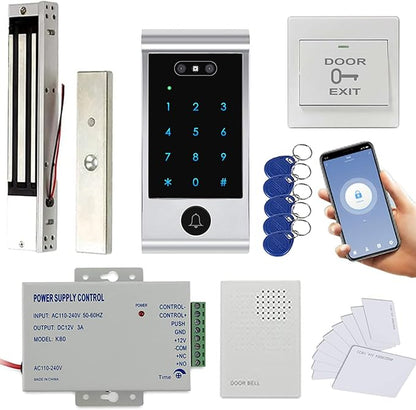 WiFi Remote Add Delete User Biometric Face Recognition Card Password Metal Waterproof Keypad Controller 600lbs Magnetic Lock Push Exit Button Smart Phone App Remote ADD/Delete User